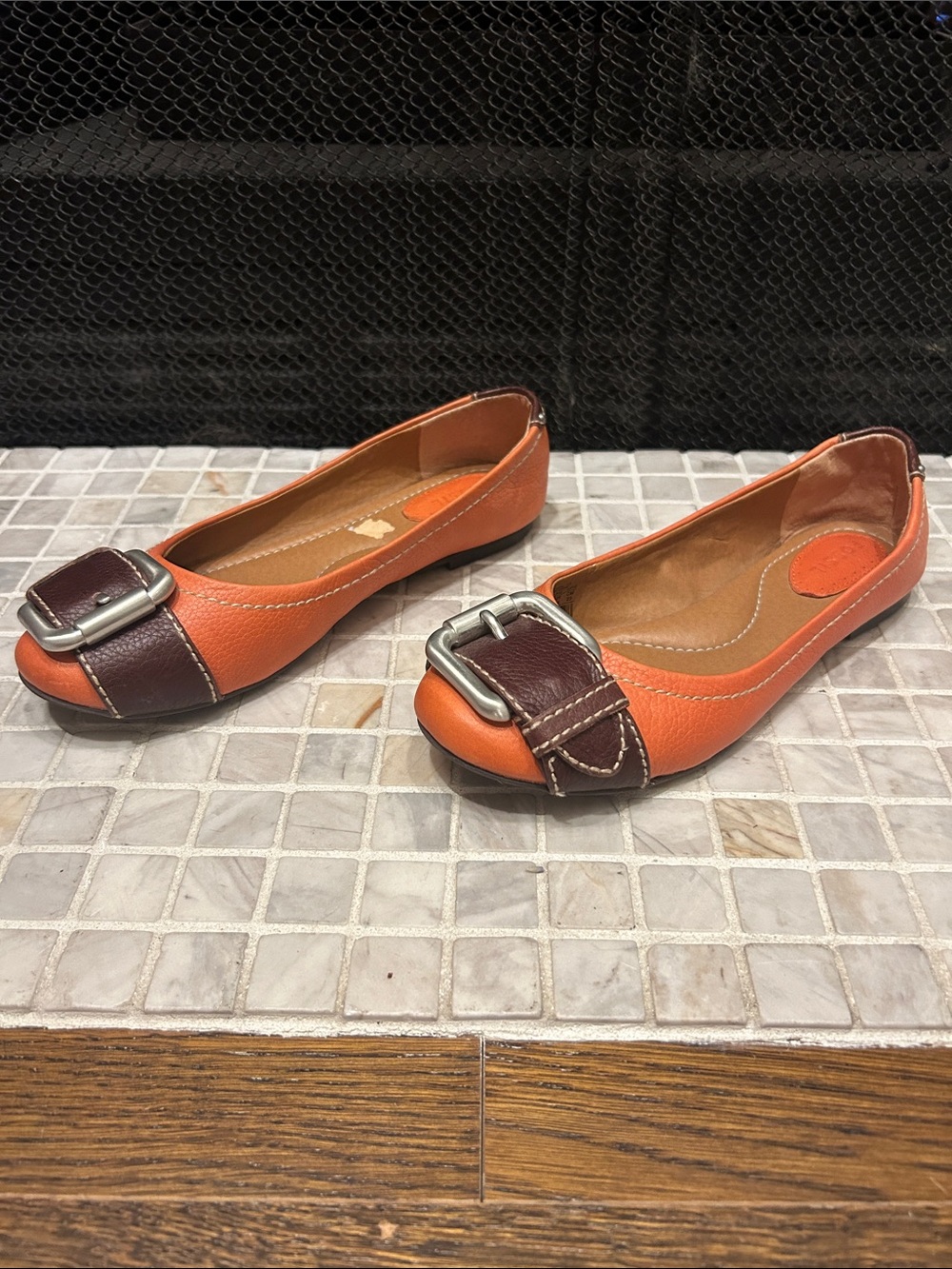 Orange Fossil y2k Leather Ballet Flats